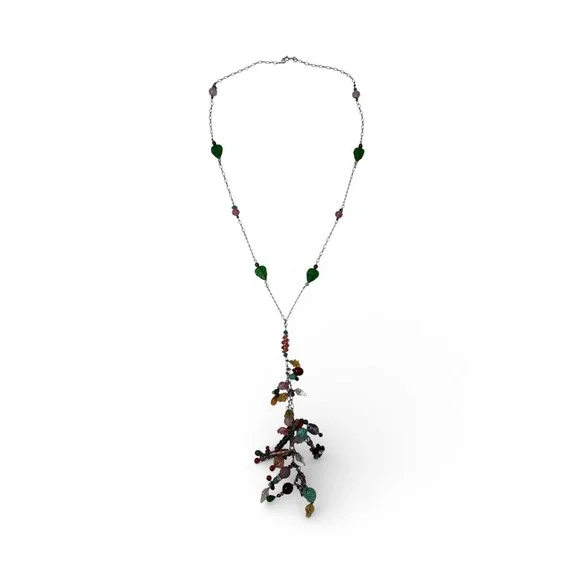Vintage Sterling Silver 925 Lucy Issacs Style Glass‎ Bead 28 Charm Necklace